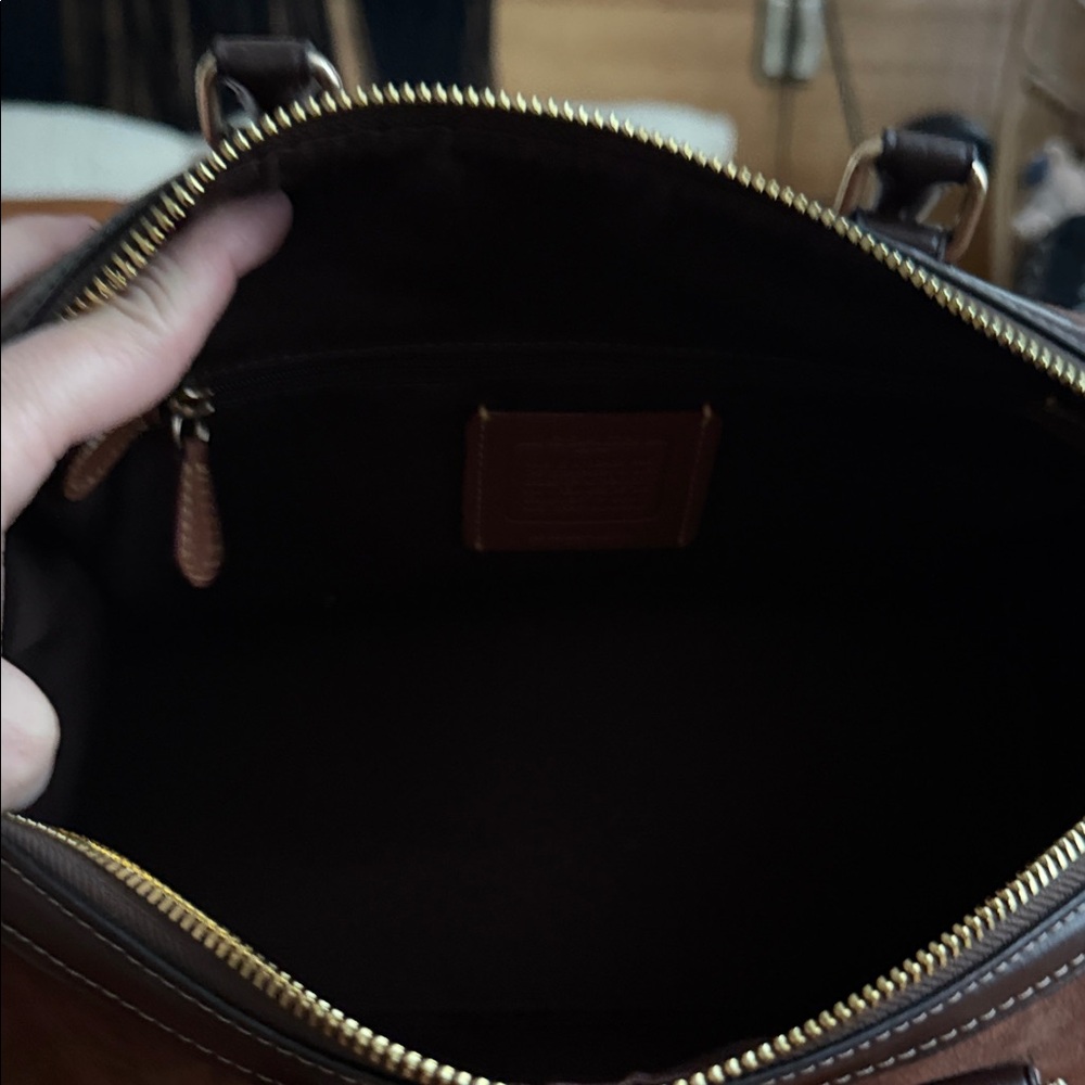 Coach Large Rowan Dark Brown Suede Satchel - Picture 7 of 8